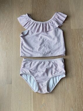 Ruffle Butts Pink and White Striped Ruffle Tankini Top & Bottom